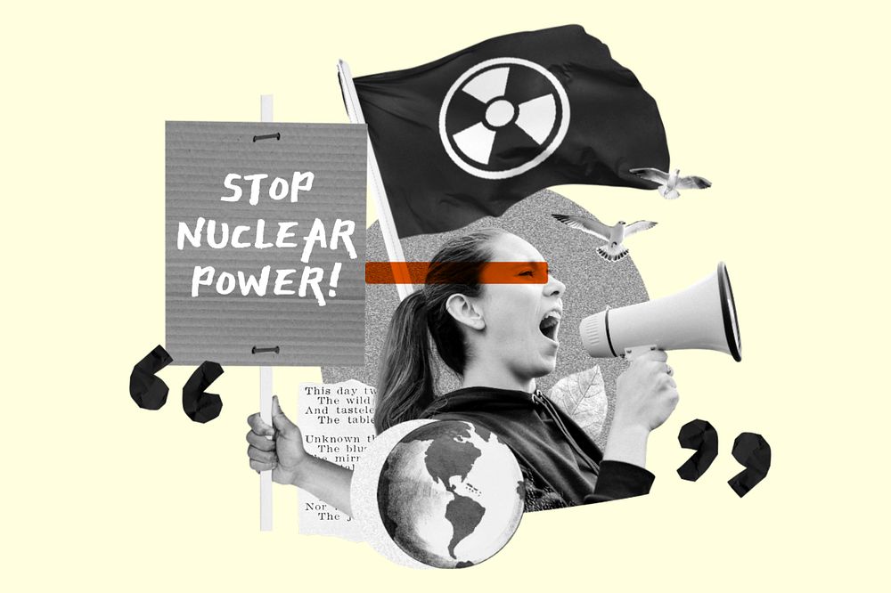 Stop nuclear power, environmental protest remix, editable design