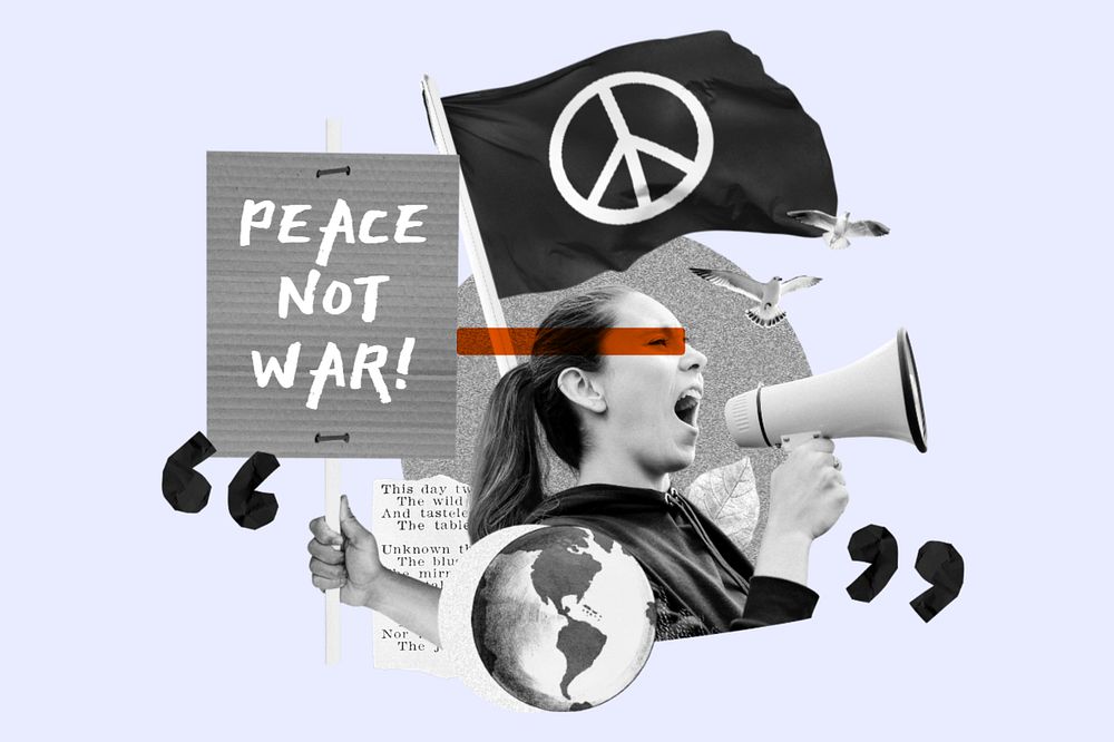 Peace not war, woman protest remix, editable design