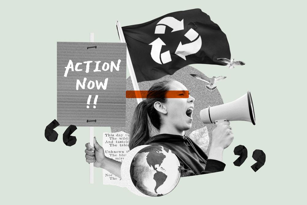 Action now, environment activism collage art, editable design