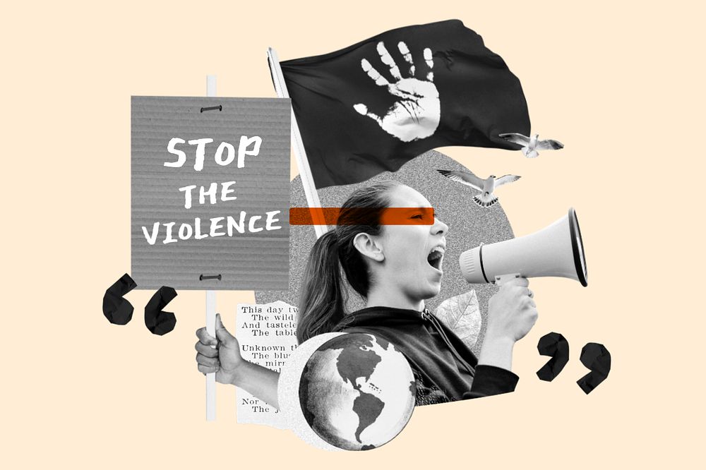 Stop the violence, woman protesting remix, editable design