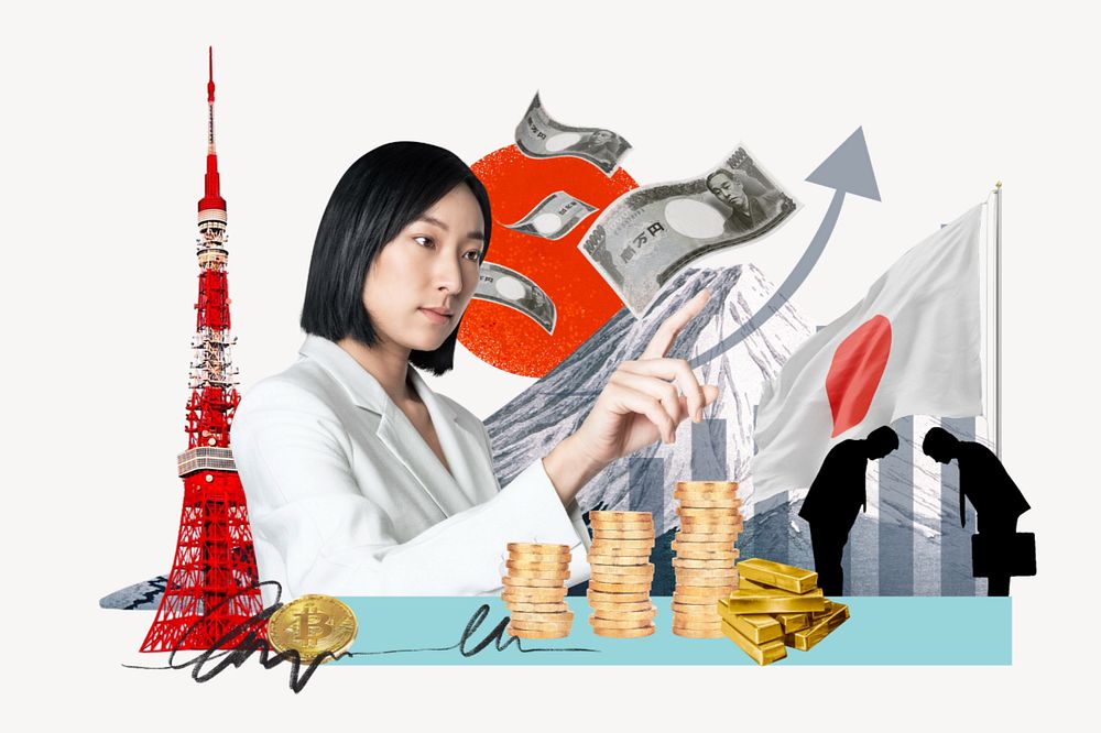 Japan investment, money finance collage, editable design