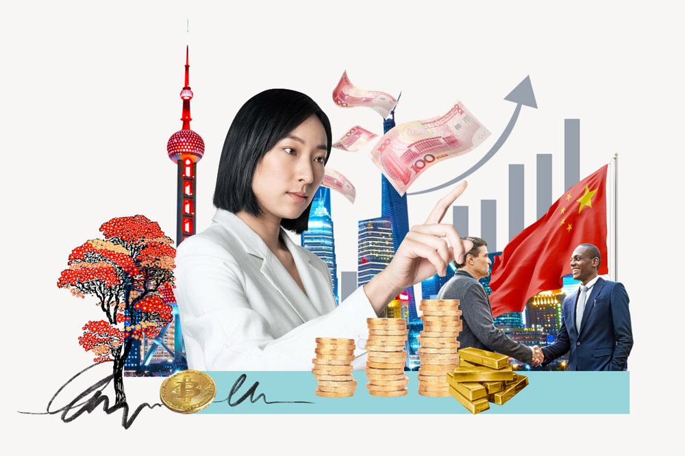 Chinese investment, money finance collage, editable design