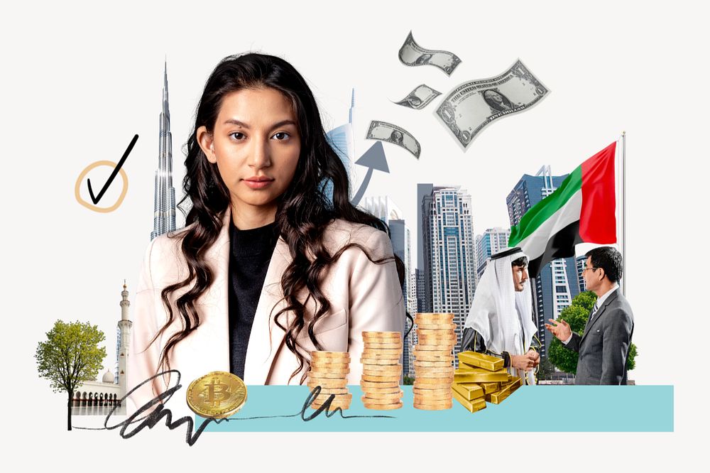 UAE investment, money finance collage, editable design