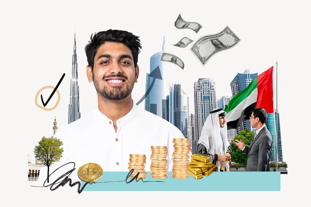 UAE investment, money finance collage, editable design