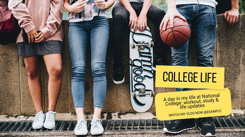 College life vlog  blog banner template, editable text