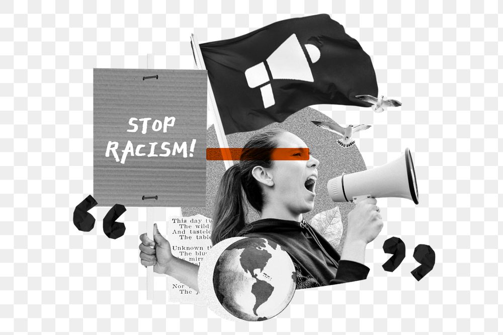 Stop racism protest, human rights collage art, editable design