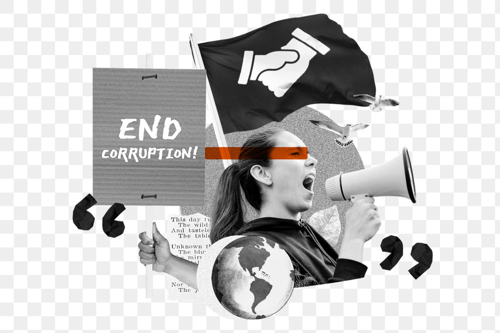 End corruption, woman protesting remix, editable design