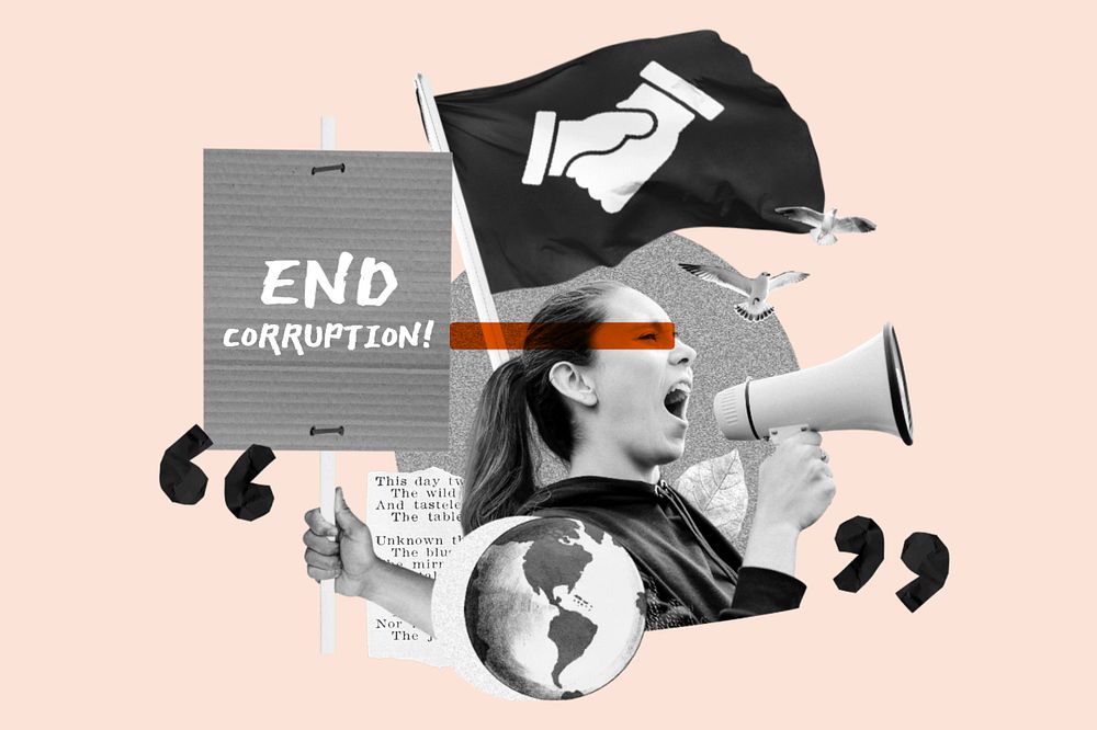 End corruption, woman protesting remix, editable design