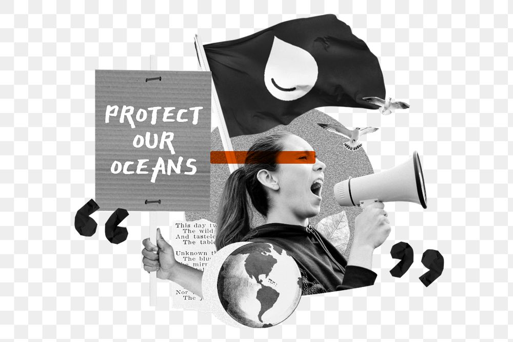 Protect our oceans, environmental protest remix, editable design