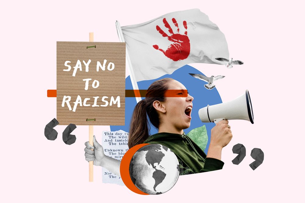 No racism protest, human rights collage art, editable design