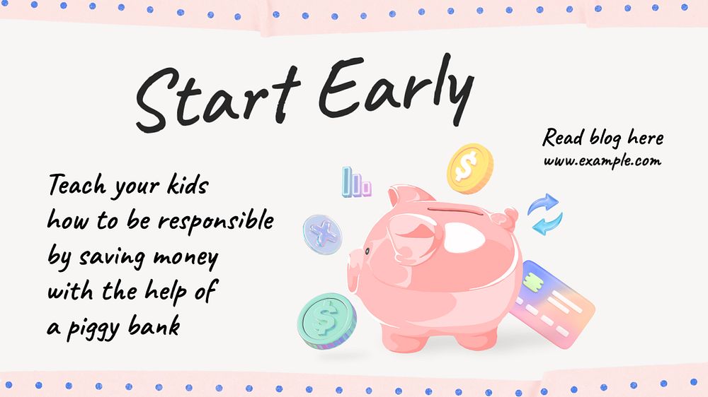 Saving money early  blog banner template, editable text