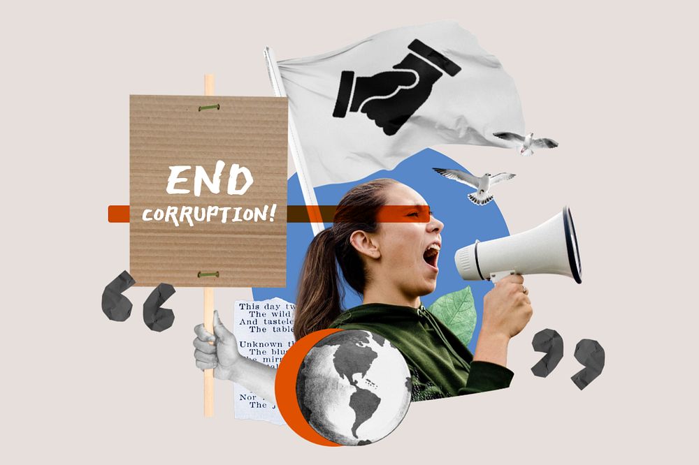 End corruption, woman protesting remix, editable design