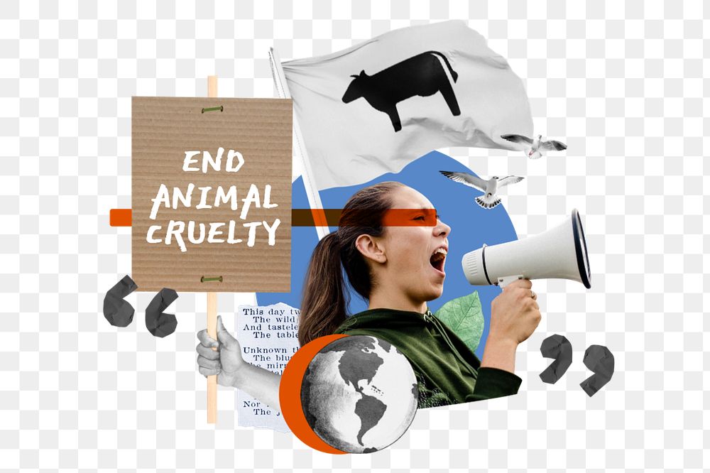 End animal cruelty, woman protesting remix, editable design