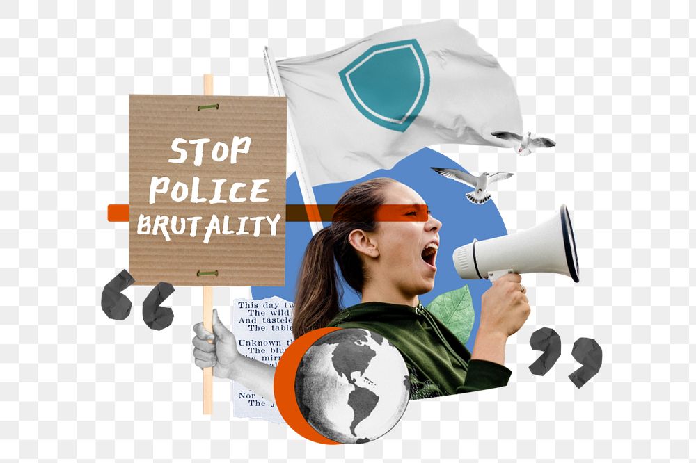 Stop police brutality, woman protesting remix, editable design