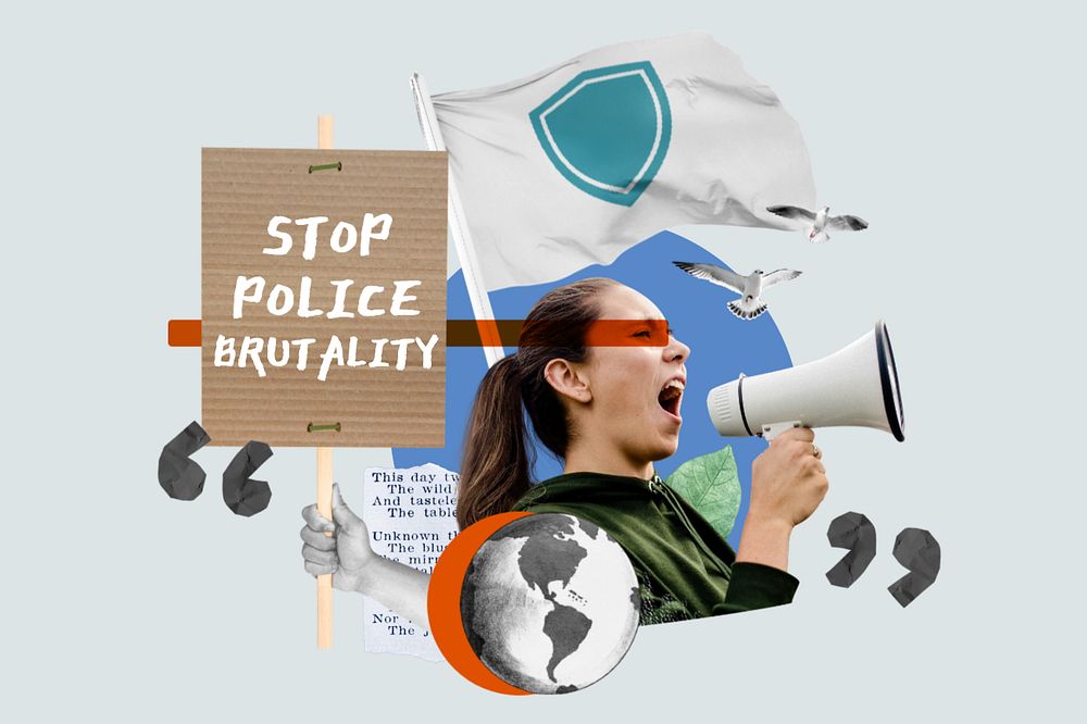 Stop police brutality, woman protesting remix, editable design