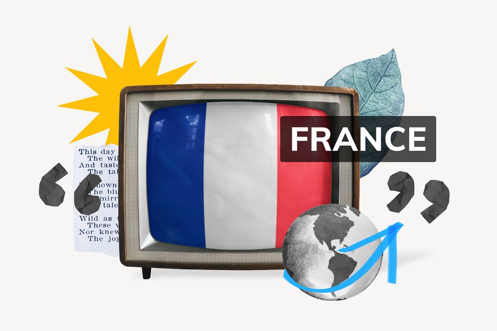 France, TV news collage illustration, editable design