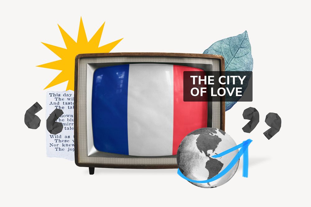 The city of love, TV news collage illustration, editable design