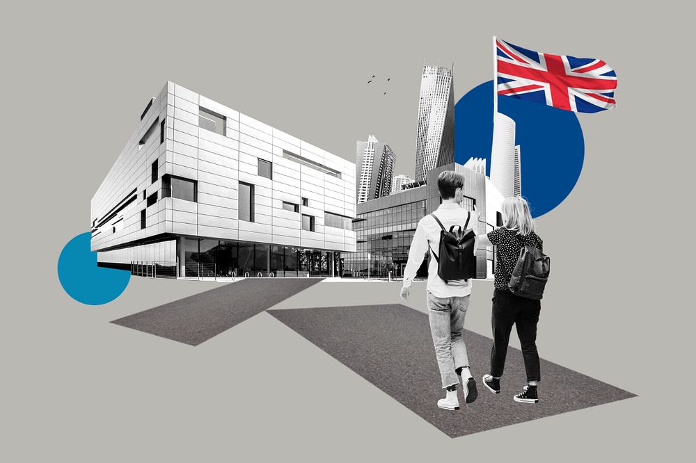 Study in UK, education photo collage, editable design