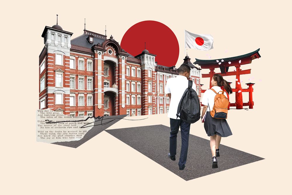 Study in Japan, education photo collage, editable design