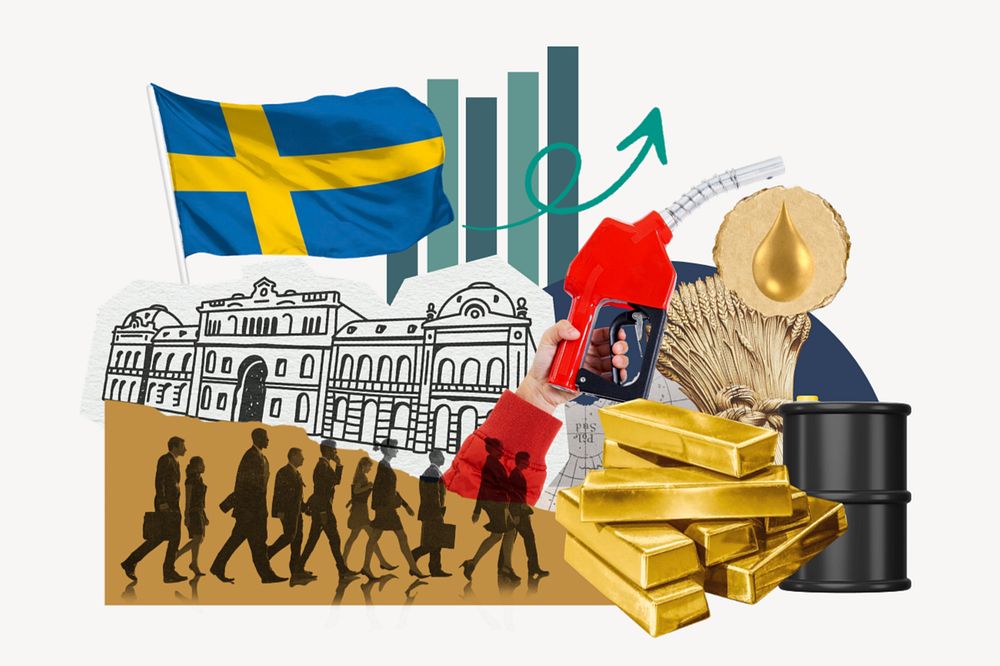 Swedish economy, money finance collage, editable design