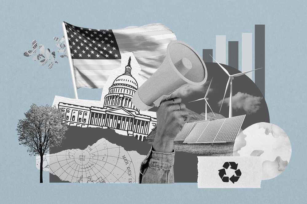 American climate protest, environment collage, editable design