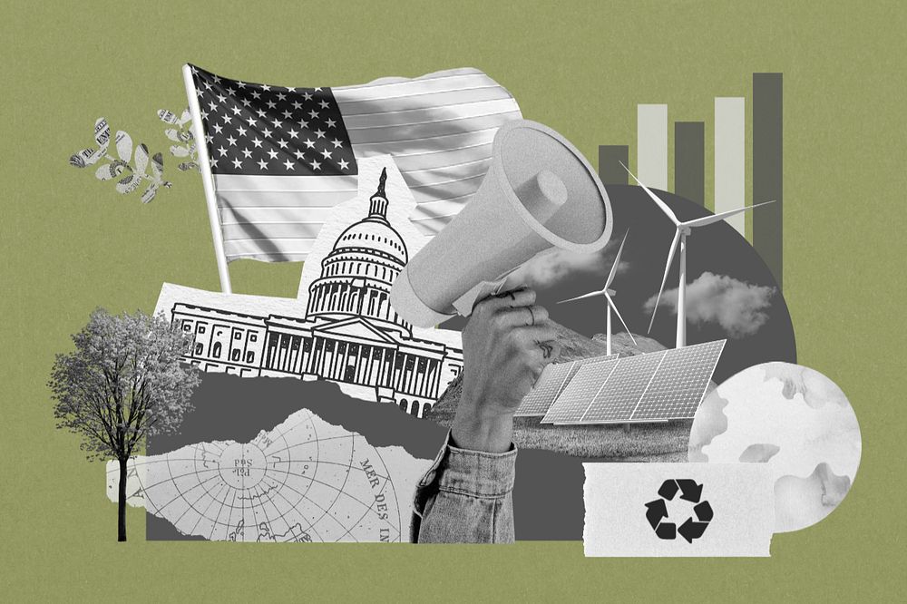 American climate protest, environment collage, editable design