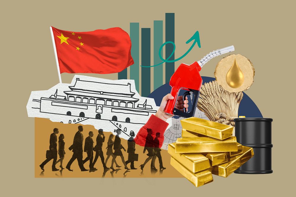 Chinese economy, money finance collage, editable design