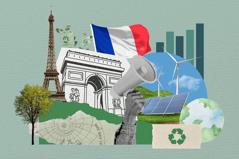 French climate protest, environment collage, editable design