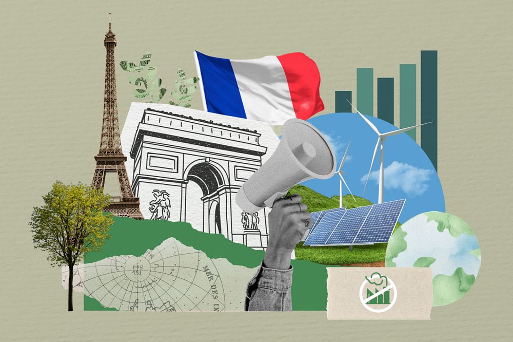 French climate protest, environment collage, editable design