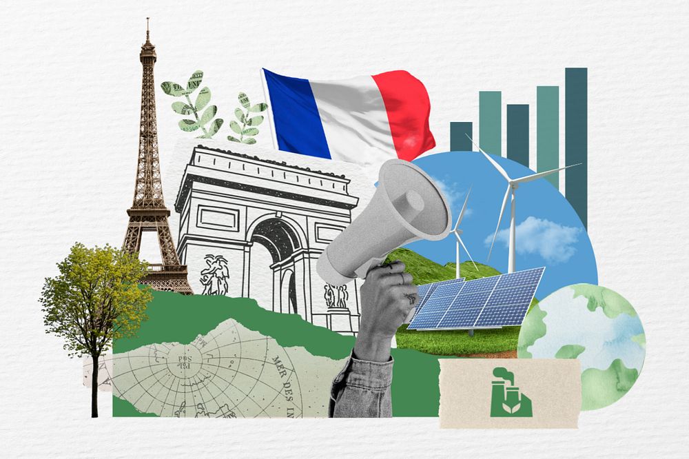 French climate protest, environment collage, editable design