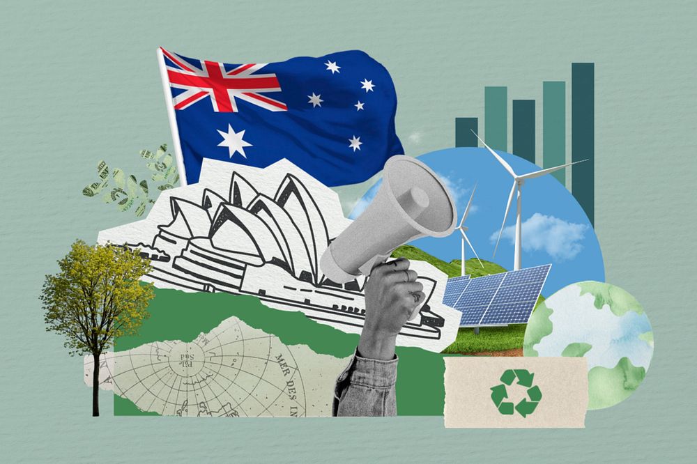 Australian climate protest, environment collage, editable design