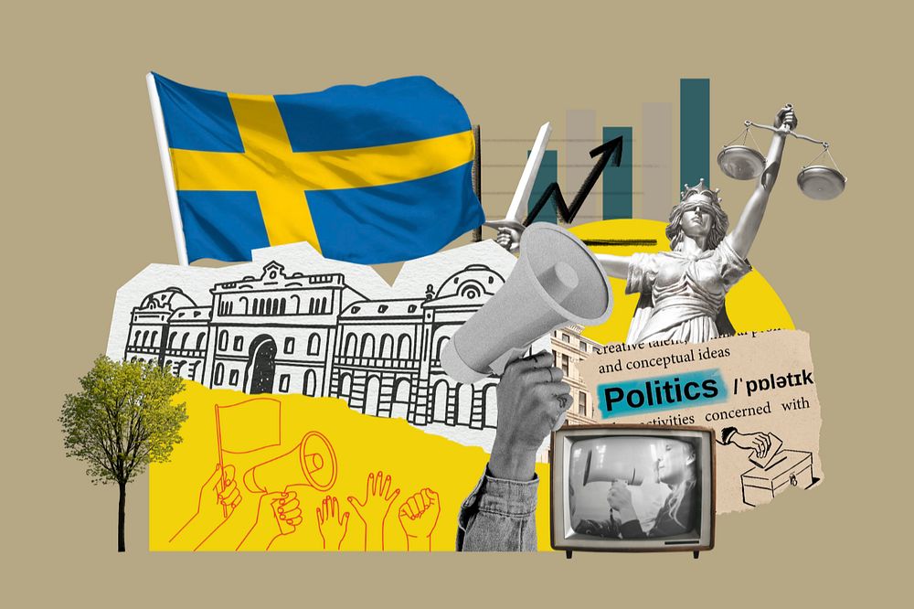 Swedish politics, social issues paper collage, editable design