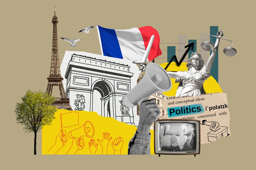 French politics, social issues paper collage, editable design