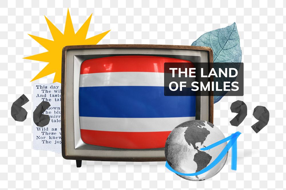 PNG element the land of smiles, TV news collage illustration, editable design