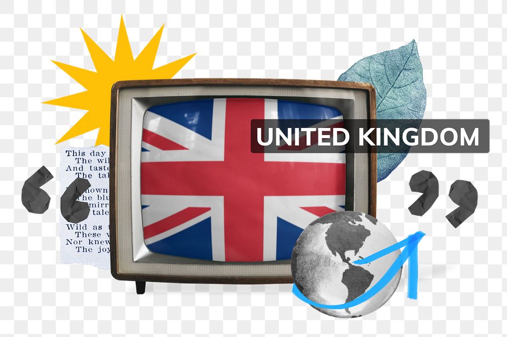 PNG element United Kingdom, TV news collage illustration, editable design