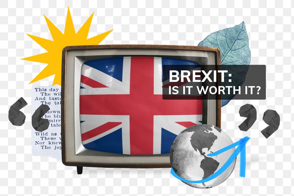 PNG element Brexit, TV news collage illustration, editable design