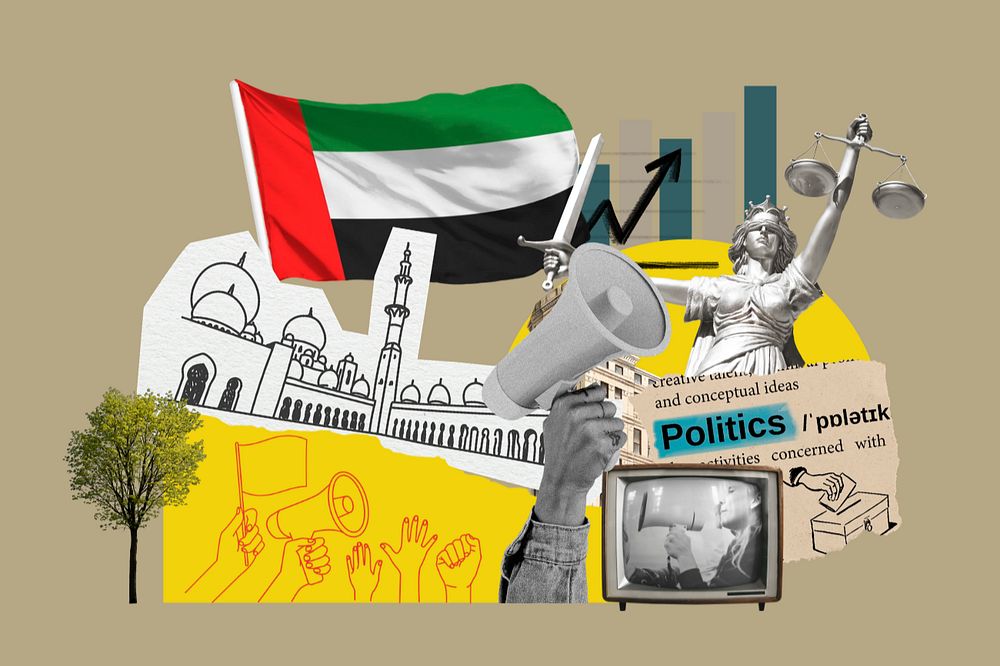 UAE politics, social issues paper collage, editable design