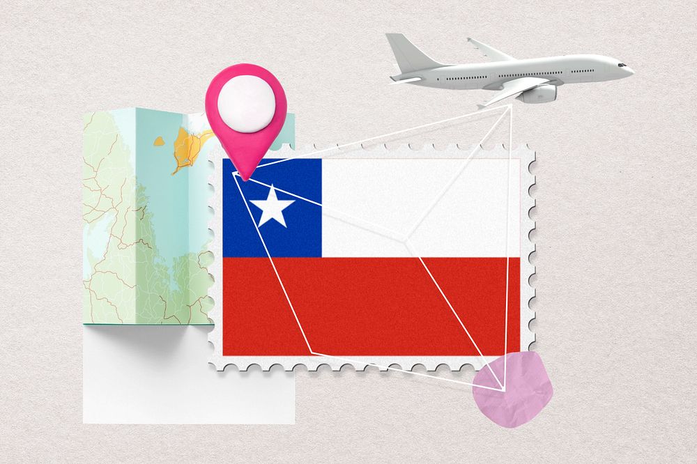 Chile travel, stamp tourism collage illustration, editable design