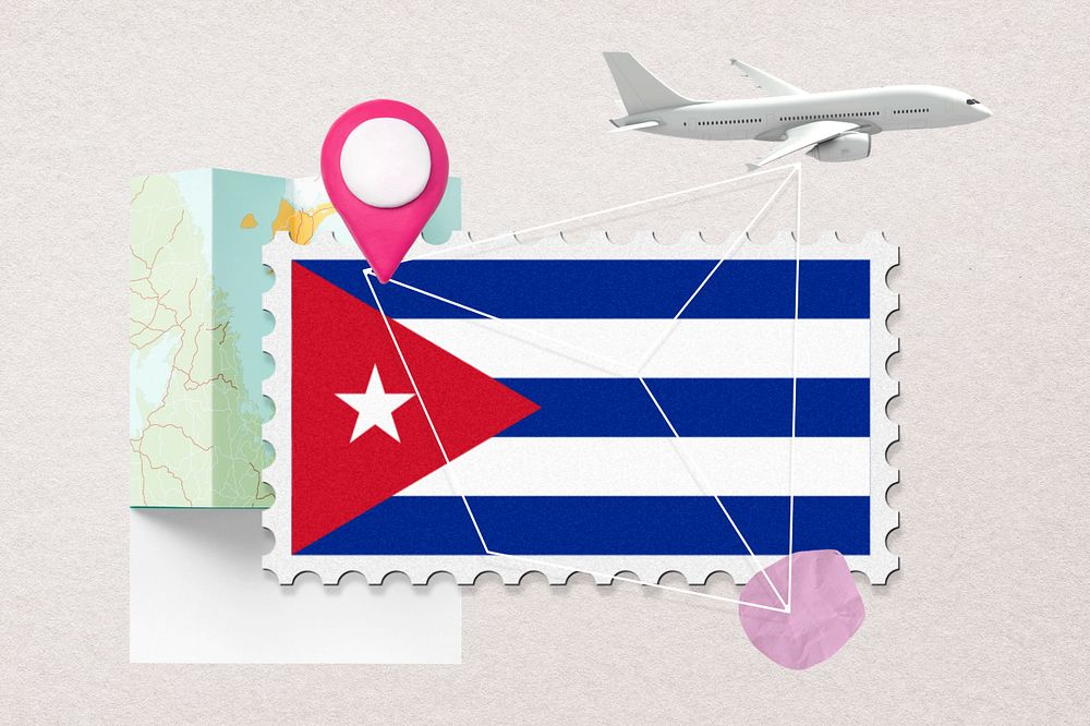 Cuba travel, stamp tourism collage illustration, editable design