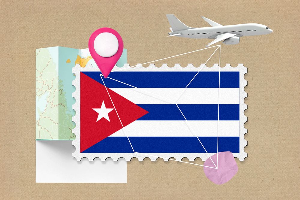 Cuba travel, stamp tourism collage illustration, editable design