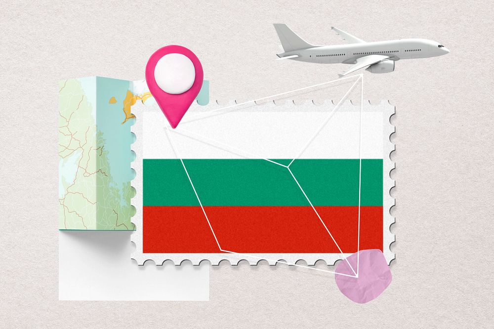 Bulgaria travel, stamp tourism collage illustration, editable design