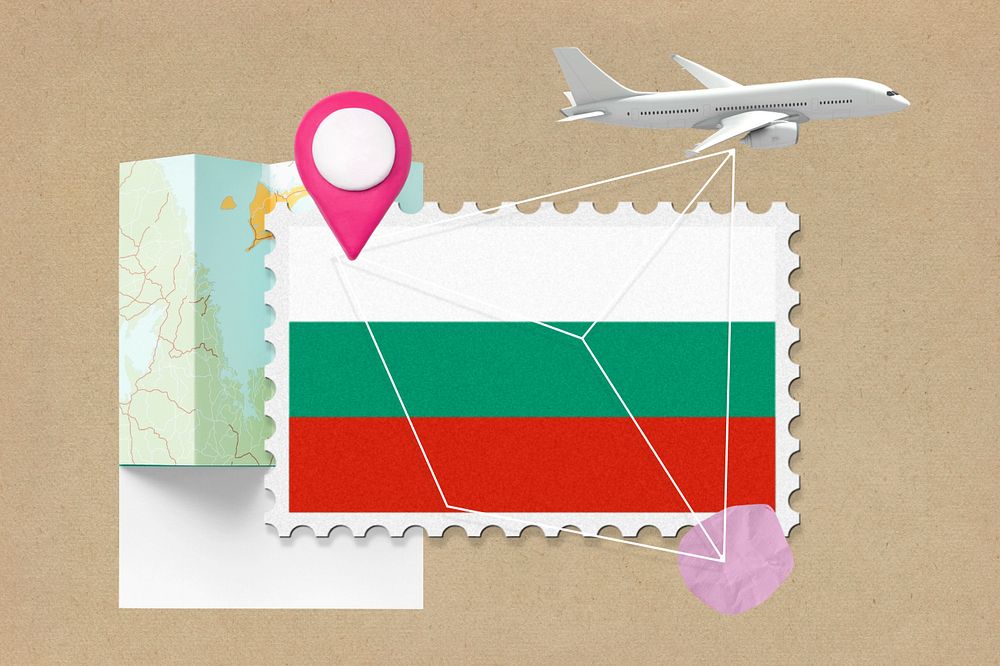 Bulgaria travel, stamp tourism collage illustration, editable design