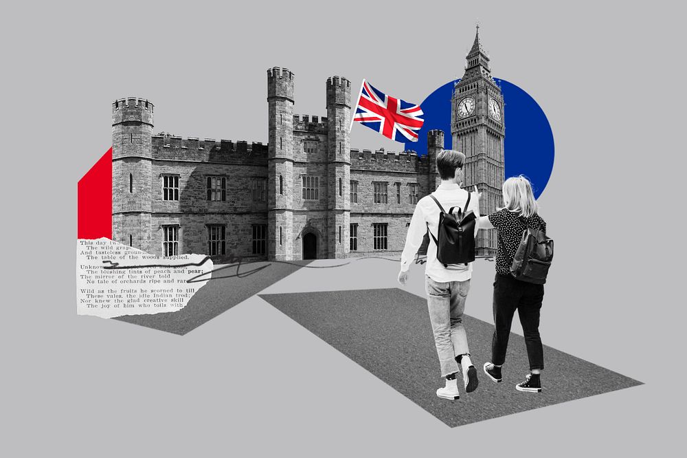 Study in UK, education photo collage, editable design