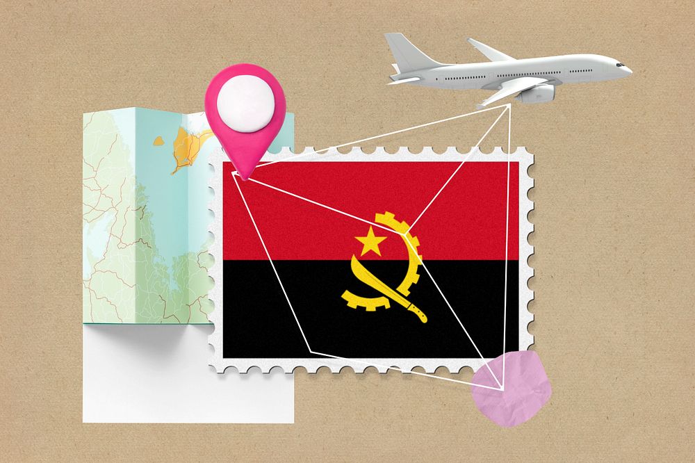 Angola travel, stamp tourism collage illustration, editable design