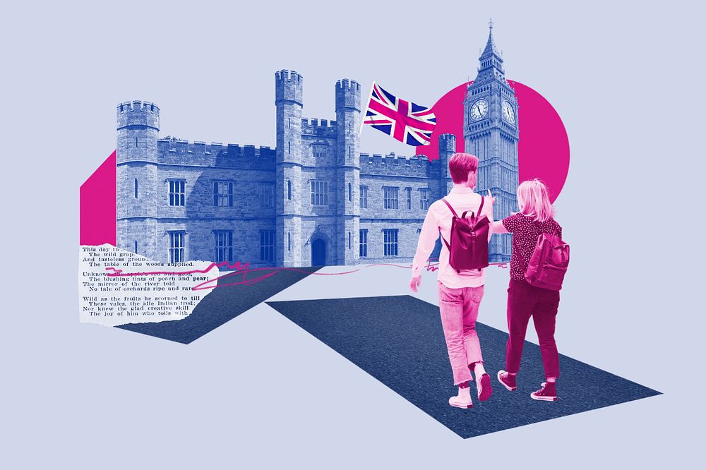 Study in UK, education photo collage, editable design