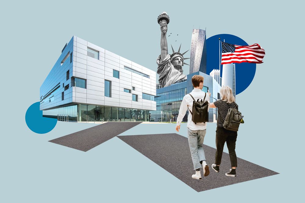 Study in USA, education photo collage, editable design