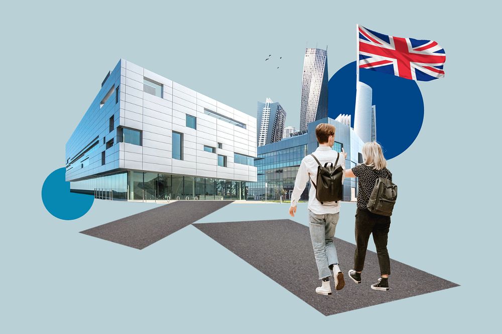 Study in UK, education photo collage, editable design