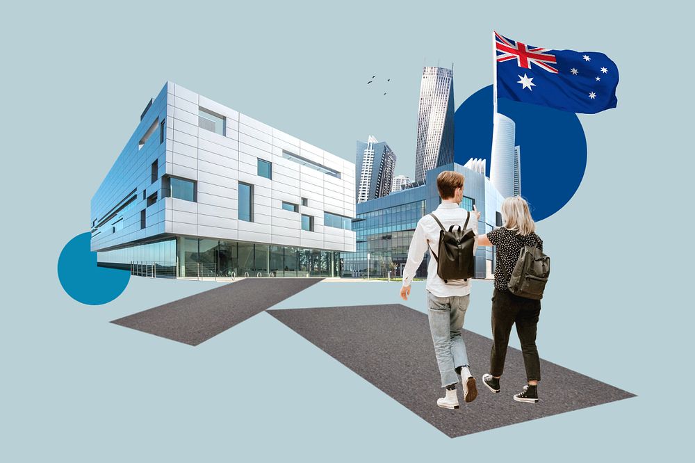 Study in Australia, education photo collage, editable design