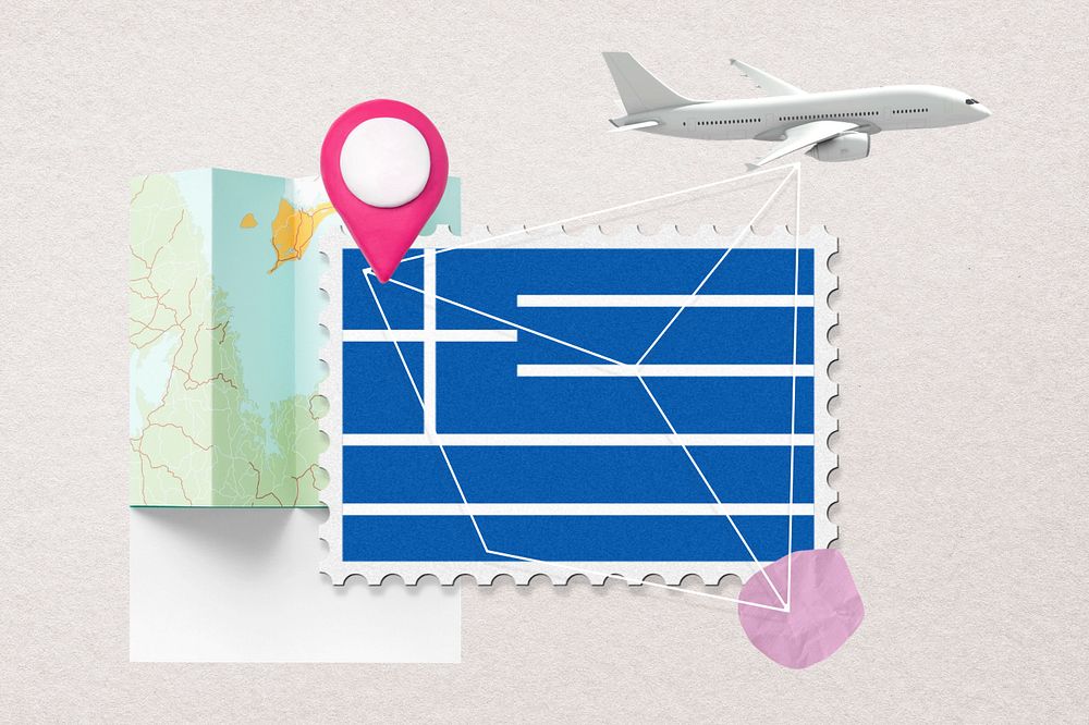 Greece travel, stamp tourism collage illustration, editable design