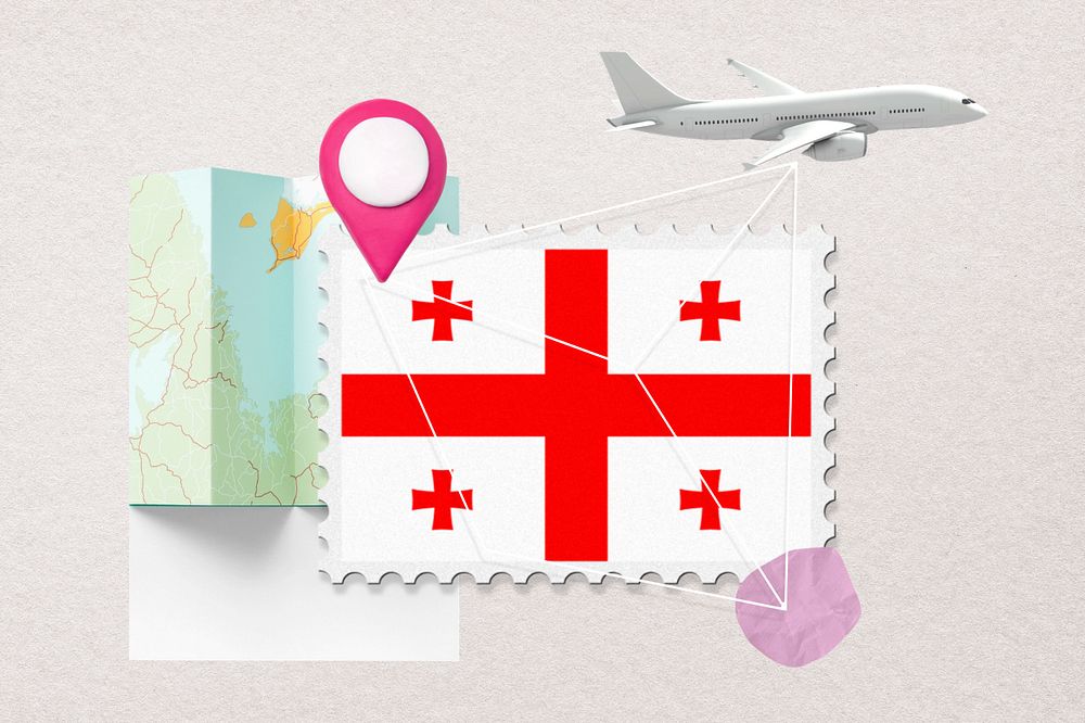 Georgia travel, stamp tourism collage illustration, editable design